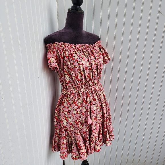 Aakaa Anthropologie Dress Womens Red Pink Floral Fit Flare Short Flutter Sz S - Picture 2 of 15